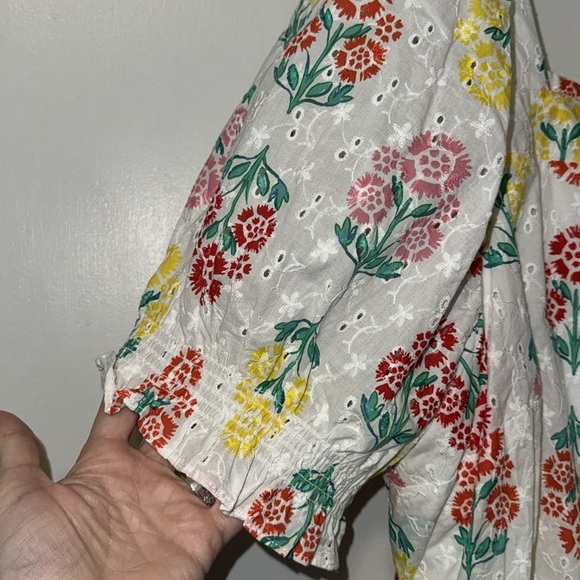 Draper James Top RSVP Floral Smocked Square Neck Eyelet Blouse Women’s 2X - Picture 4 of 10